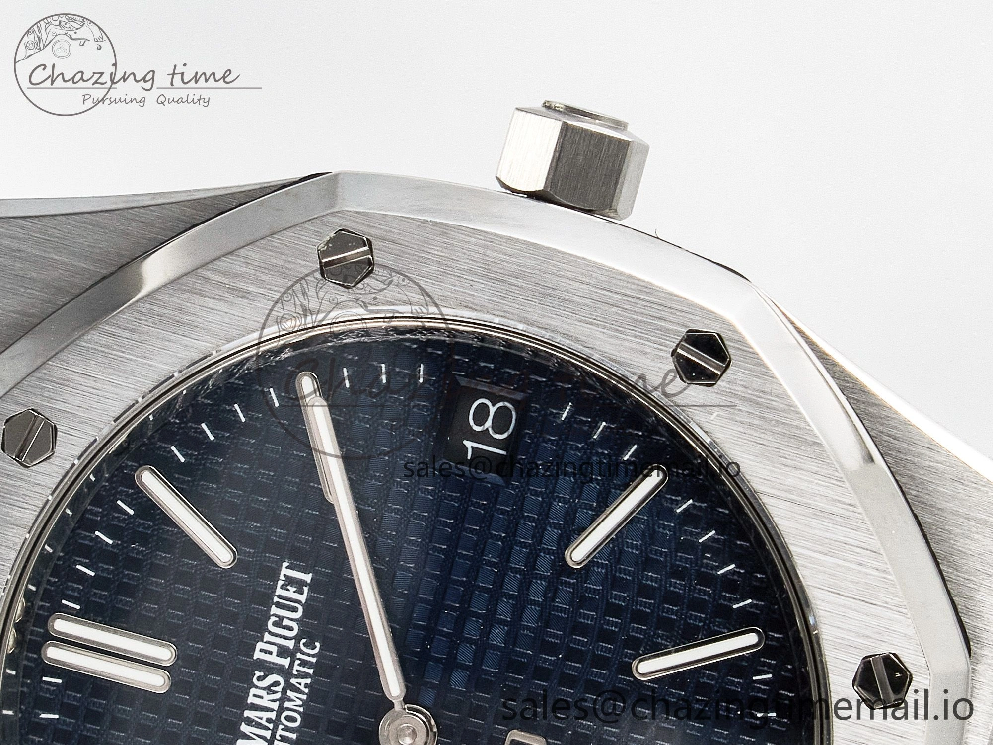 Custom Modded Royal Oak 39mm 15202 SS PPM Blue Textured Dial on SS Bracelet AP2121