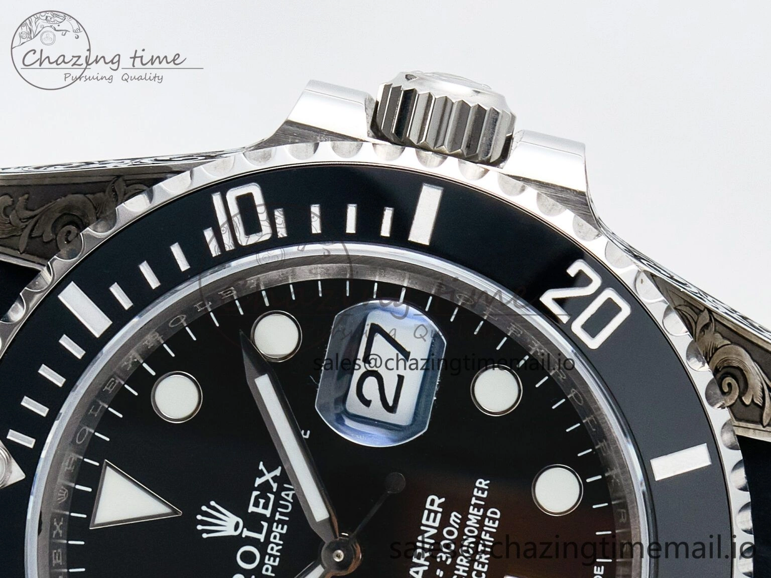 Custom Modded Submariner 40mm Black Ceramic Bezel on Black Rubber Strap 904L Steel MPF SH3135