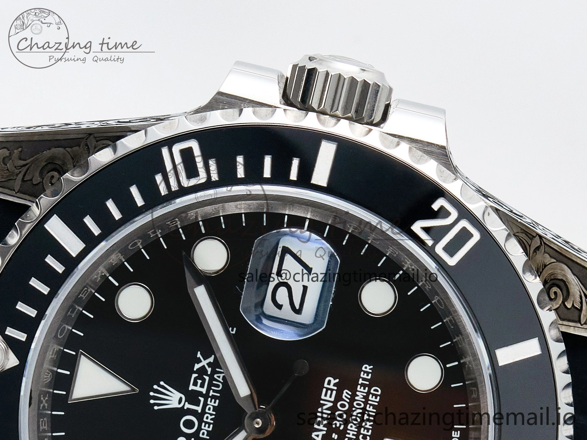 Custom Modded Submariner 40mm Black Ceramic Bezel on Black Rubber Strap 904L Steel MPF SH3135