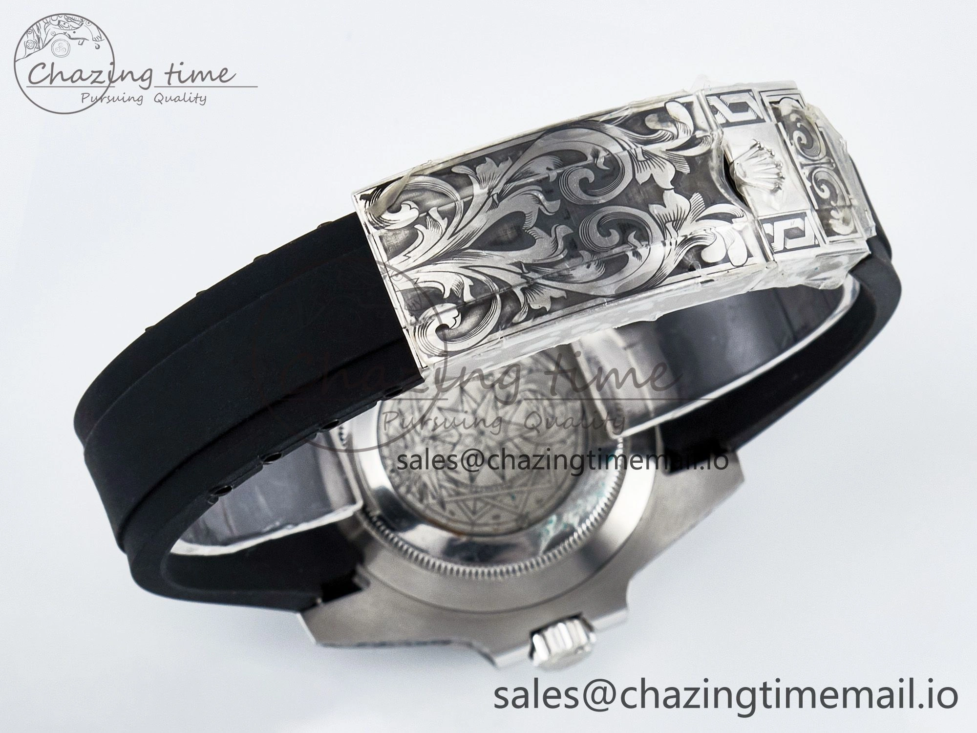 Custom Modded Submariner 40mm Black Ceramic Bezel on Black Rubber Strap 904L Steel MPF SH3135