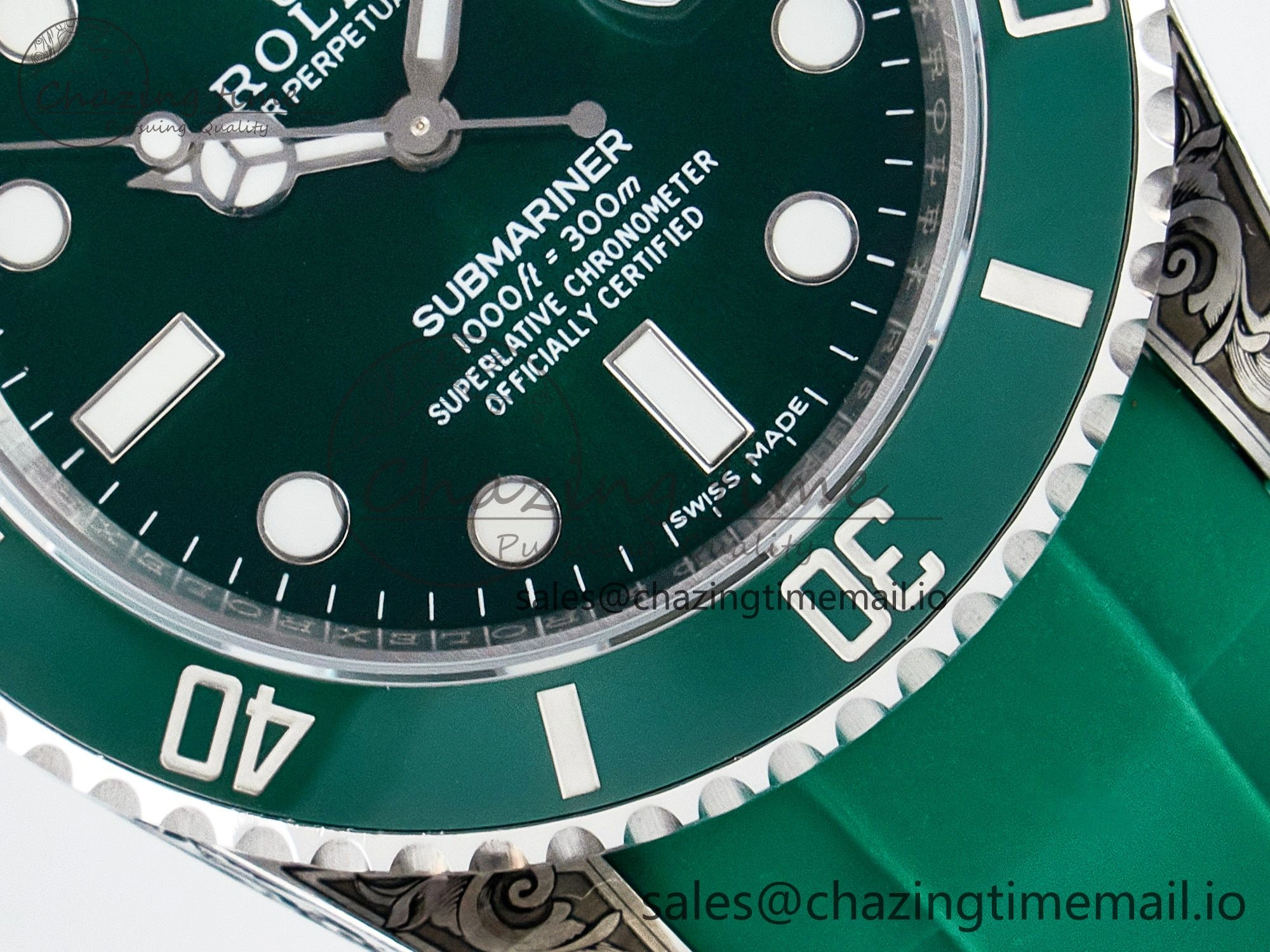 Custom Modded Submariner 40mm Green Ceramic Bezel on Green Rubber Strap 904L Steel MPF SH3135