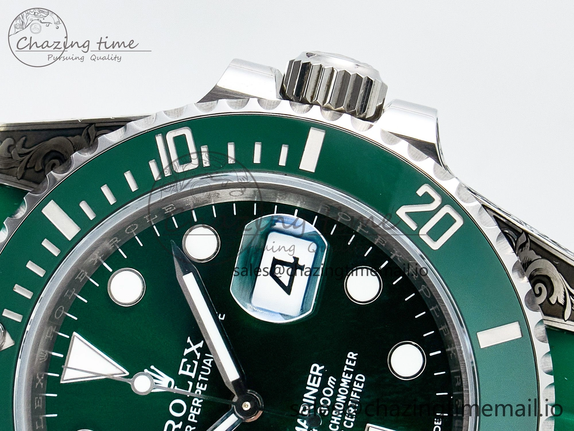 Custom Modded Submariner 40mm Green Ceramic Bezel on Green Rubber Strap 904L Steel MPF SH3135
