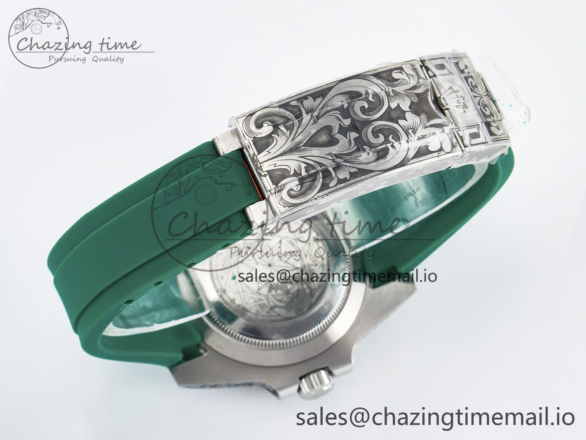 Custom Modded Submariner 40mm Green Ceramic Bezel on Green Rubber Strap 904L Steel MPF SH3135
