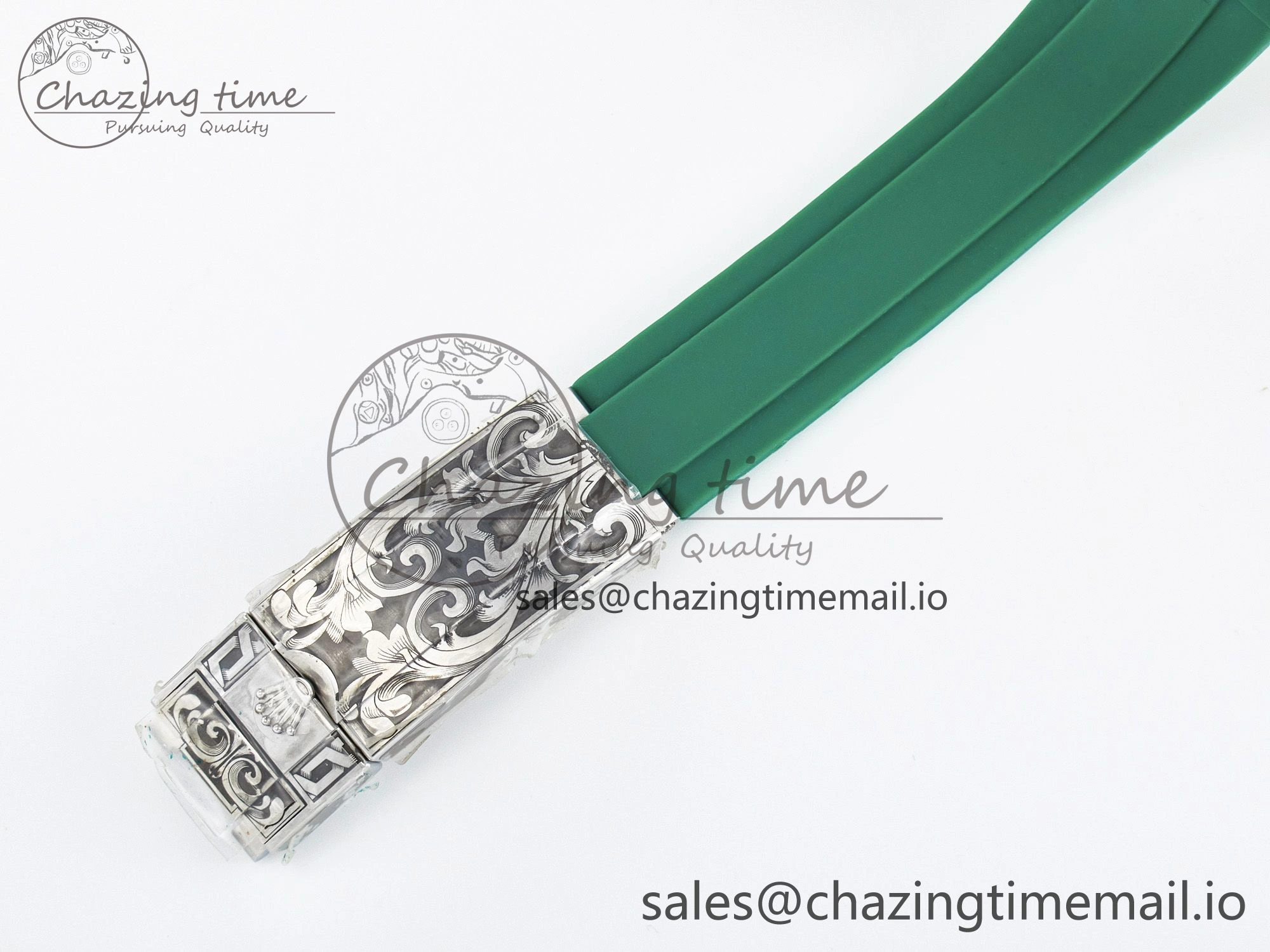 Custom Modded Submariner 40mm Green Ceramic Bezel on Green Rubber Strap 904L Steel MPF SH3135