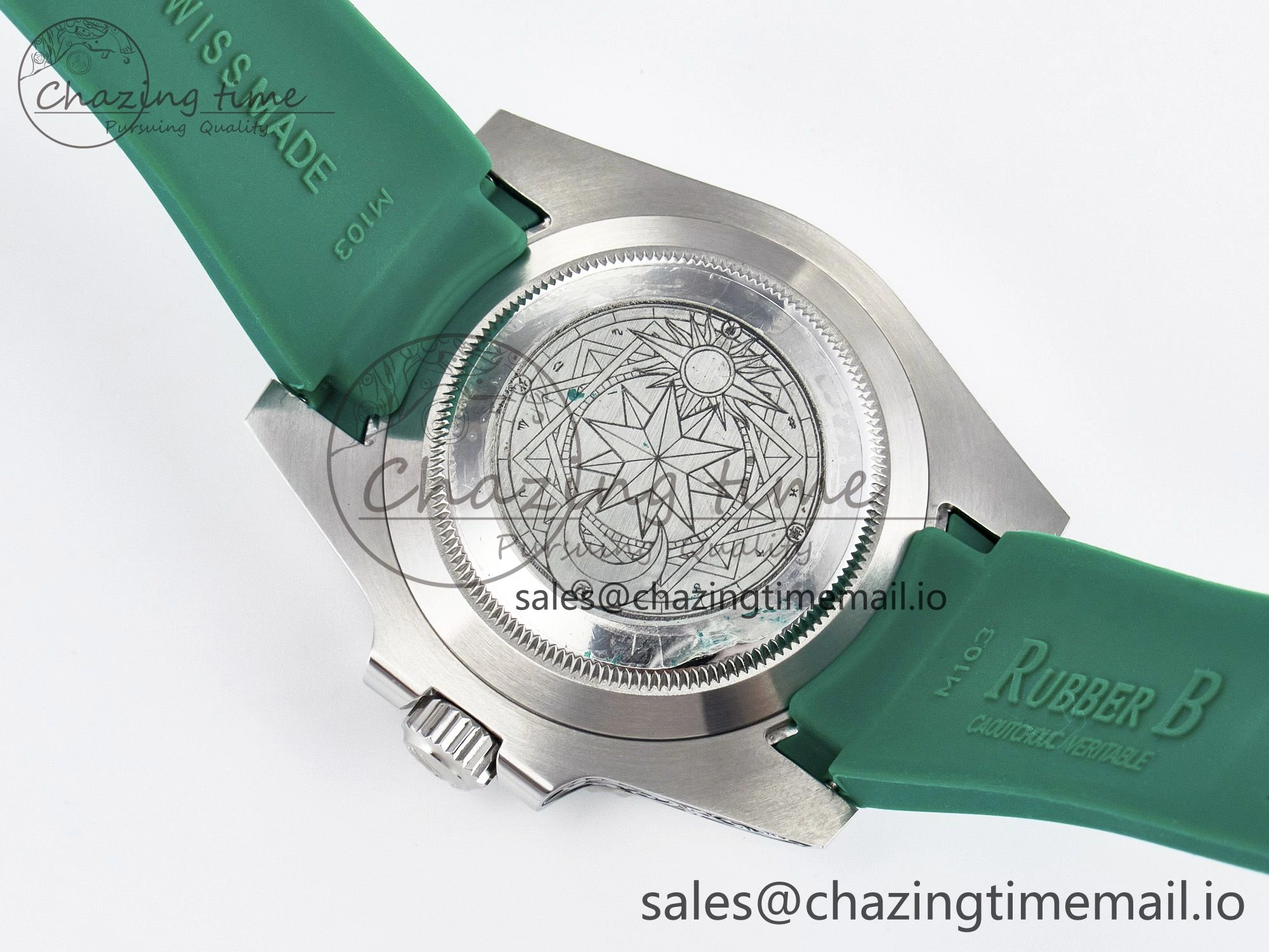 Custom Modded Submariner 40mm Green Ceramic Bezel on Green Rubber Strap 904L Steel MPF SH3135