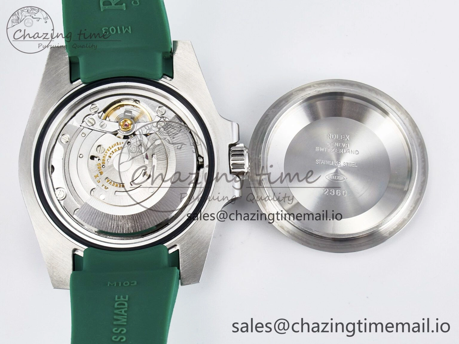 Custom Modded Submariner 40mm Green Ceramic Bezel on Green Rubber Strap 904L Steel MPF SH3135