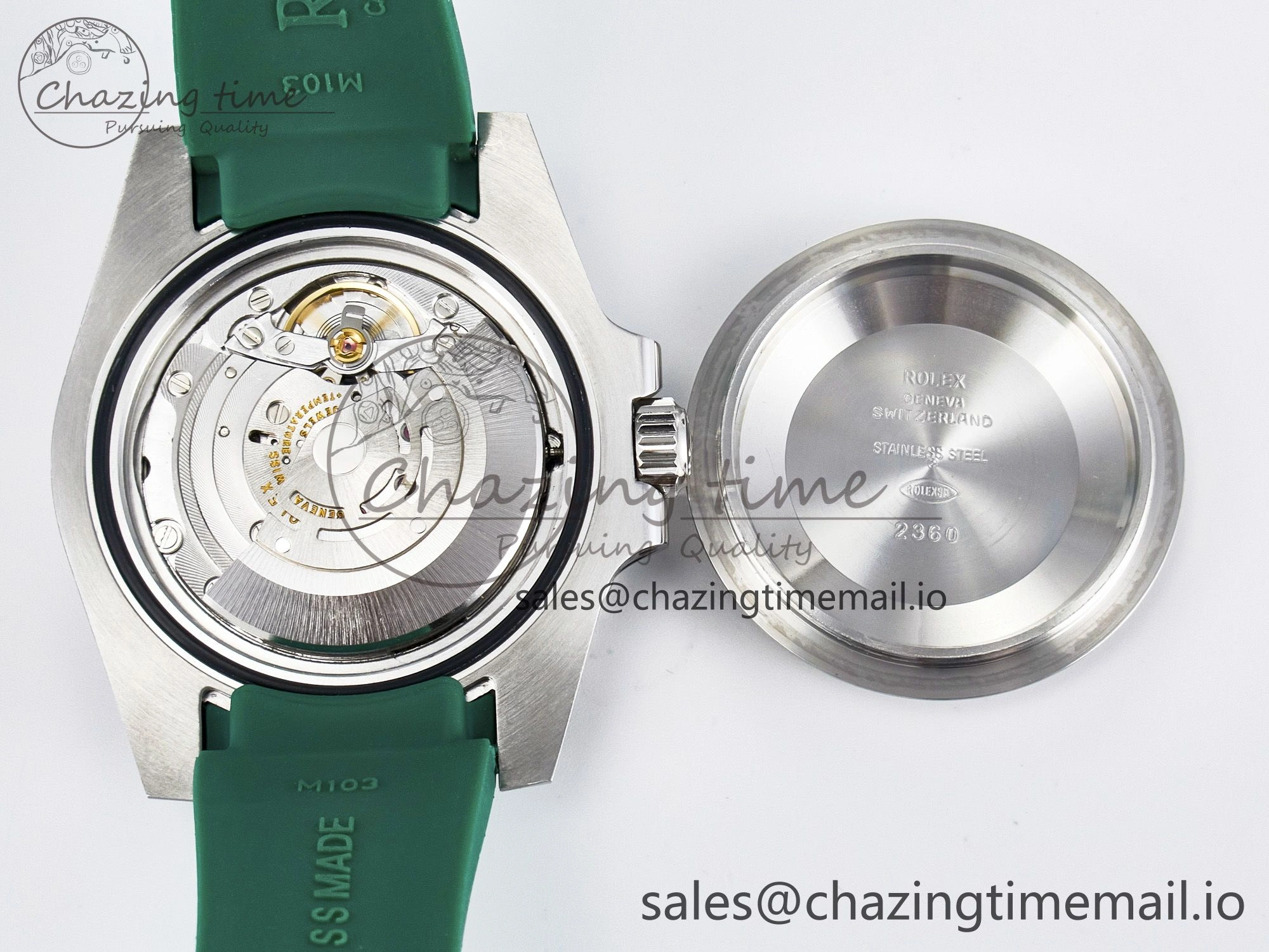 Custom Modded Submariner 40mm Green Ceramic Bezel on Green Rubber Strap 904L Steel MPF SH3135