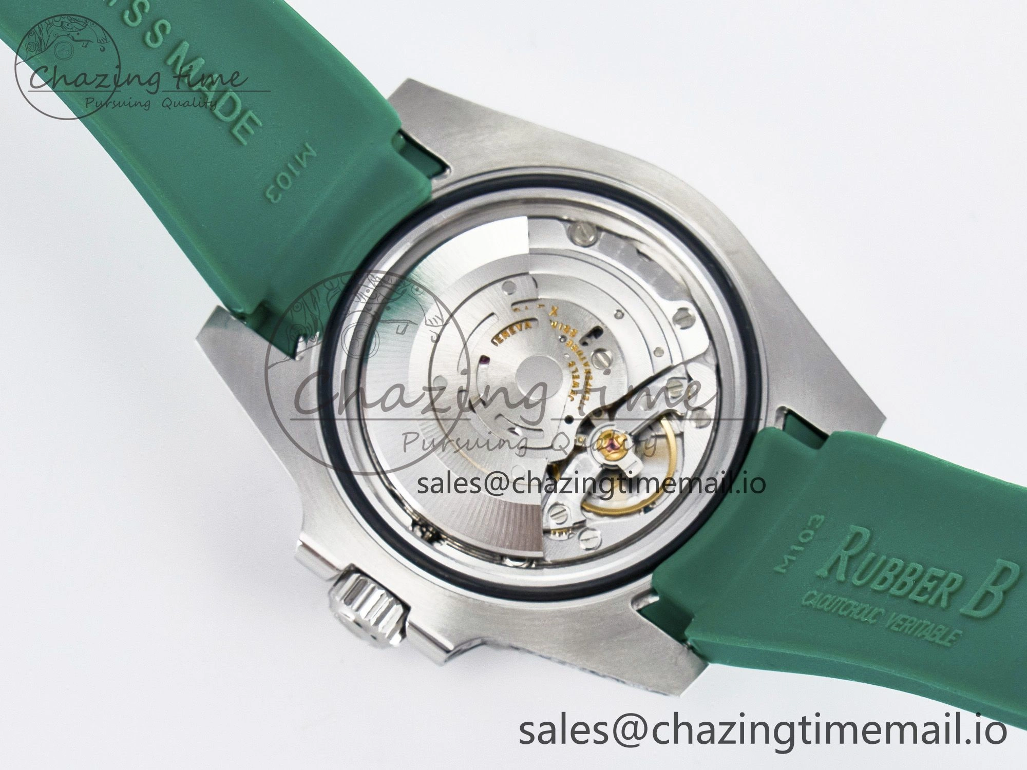 Custom Modded Submariner 40mm Green Ceramic Bezel on Green Rubber Strap 904L Steel MPF SH3135
