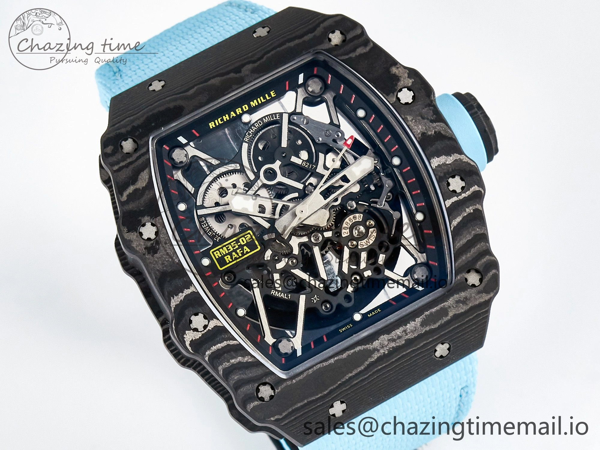 Custom RM035-02 NTPT PPMF 1:1 Best Edition Blue Crown on Nylon Strap Custom Vaucher Movement