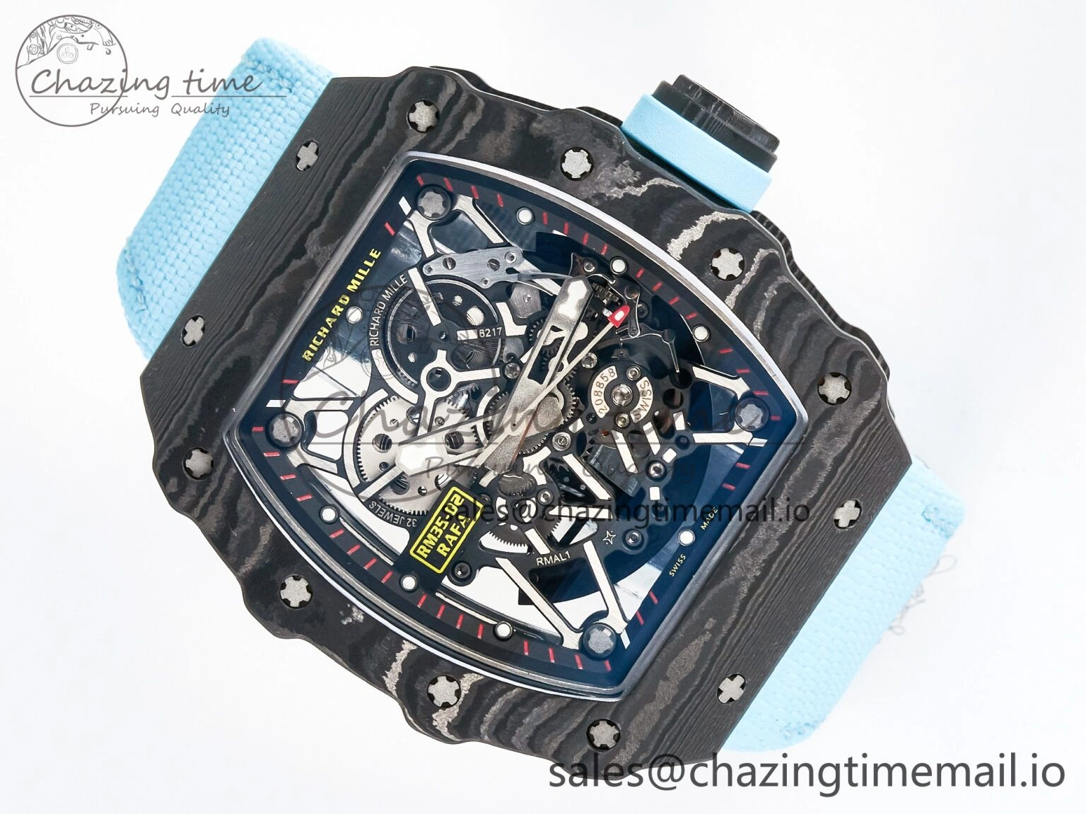 Custom RM035-02 NTPT PPMF 1:1 Best Edition Blue Crown on Nylon Strap Custom Vaucher Movement