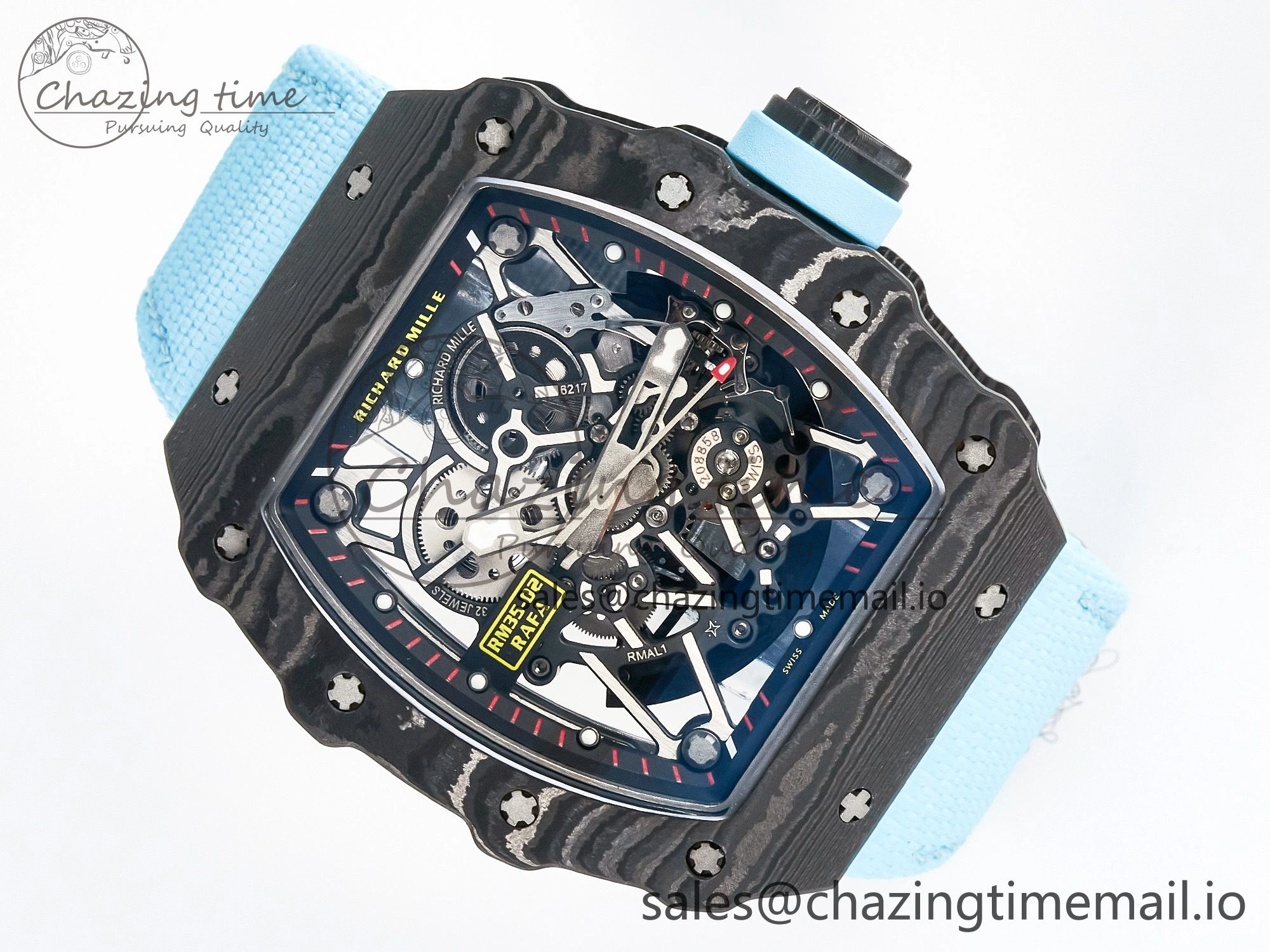 Custom RM035-02 NTPT PPMF 1:1 Best Edition Blue Crown on Nylon Strap Custom Vaucher Movement