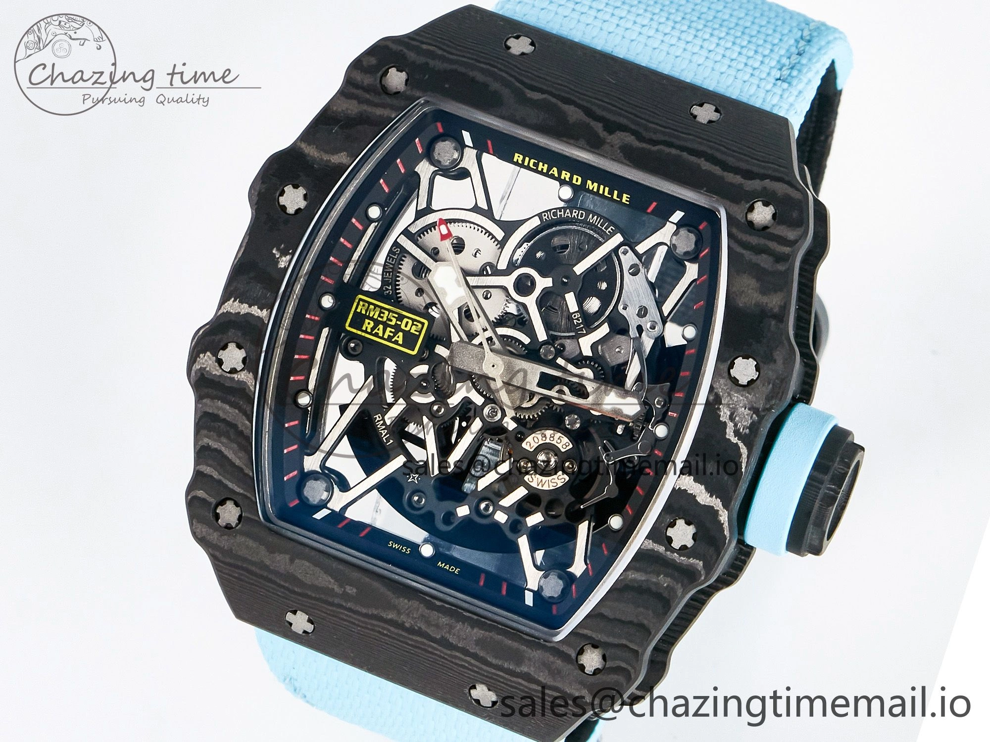 Custom RM035-02 NTPT PPMF 1:1 Best Edition Blue Crown on Nylon Strap Custom Vaucher Movement