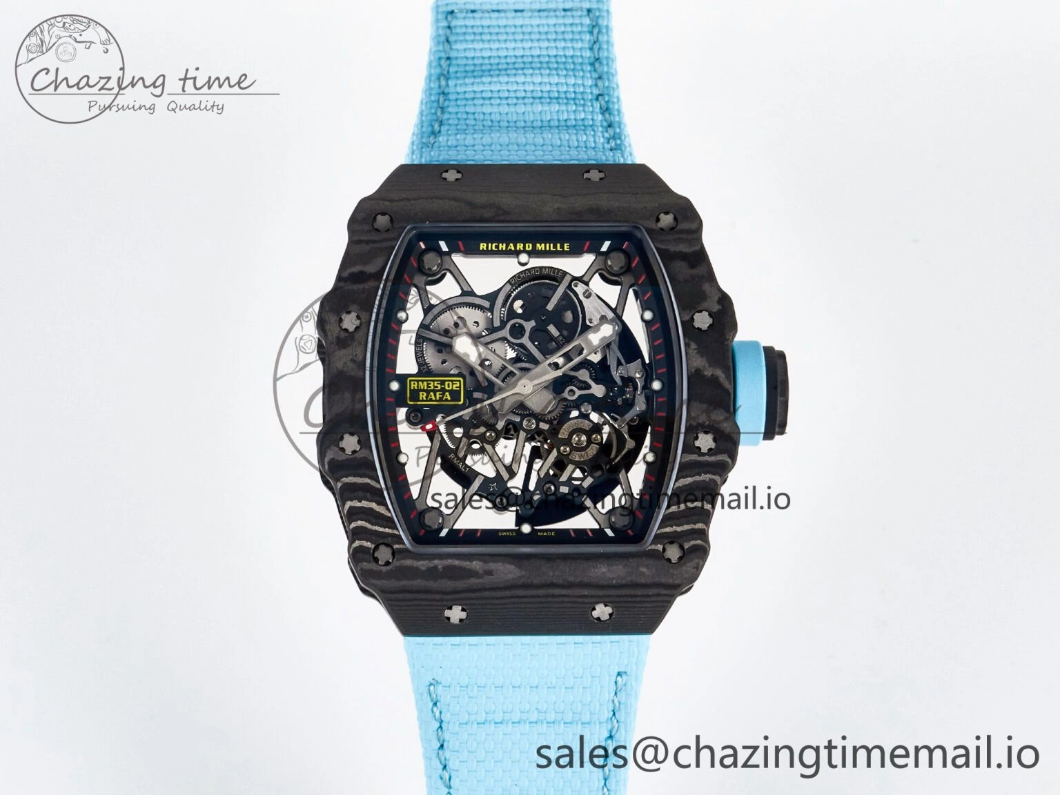 Custom RM035-02 NTPT PPMF 1:1 Best Edition Blue Crown on Nylon Strap Custom Vaucher Movement