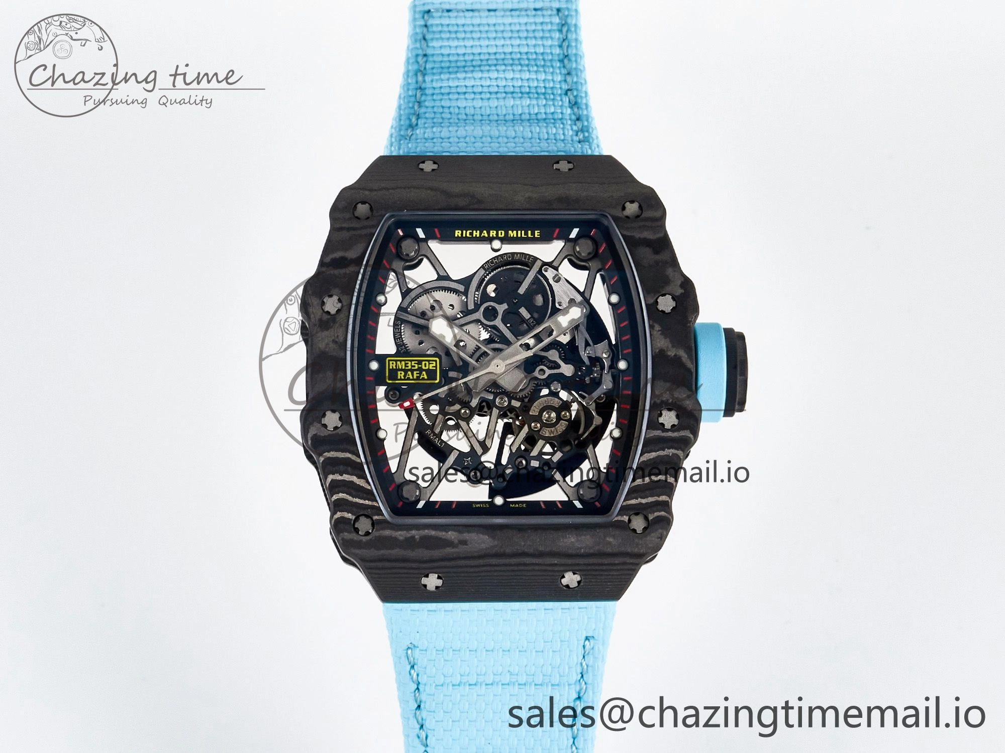 Custom RM035-02 NTPT PPMF 1:1 Best Edition Blue Crown on Nylon Strap Custom Vaucher Movement