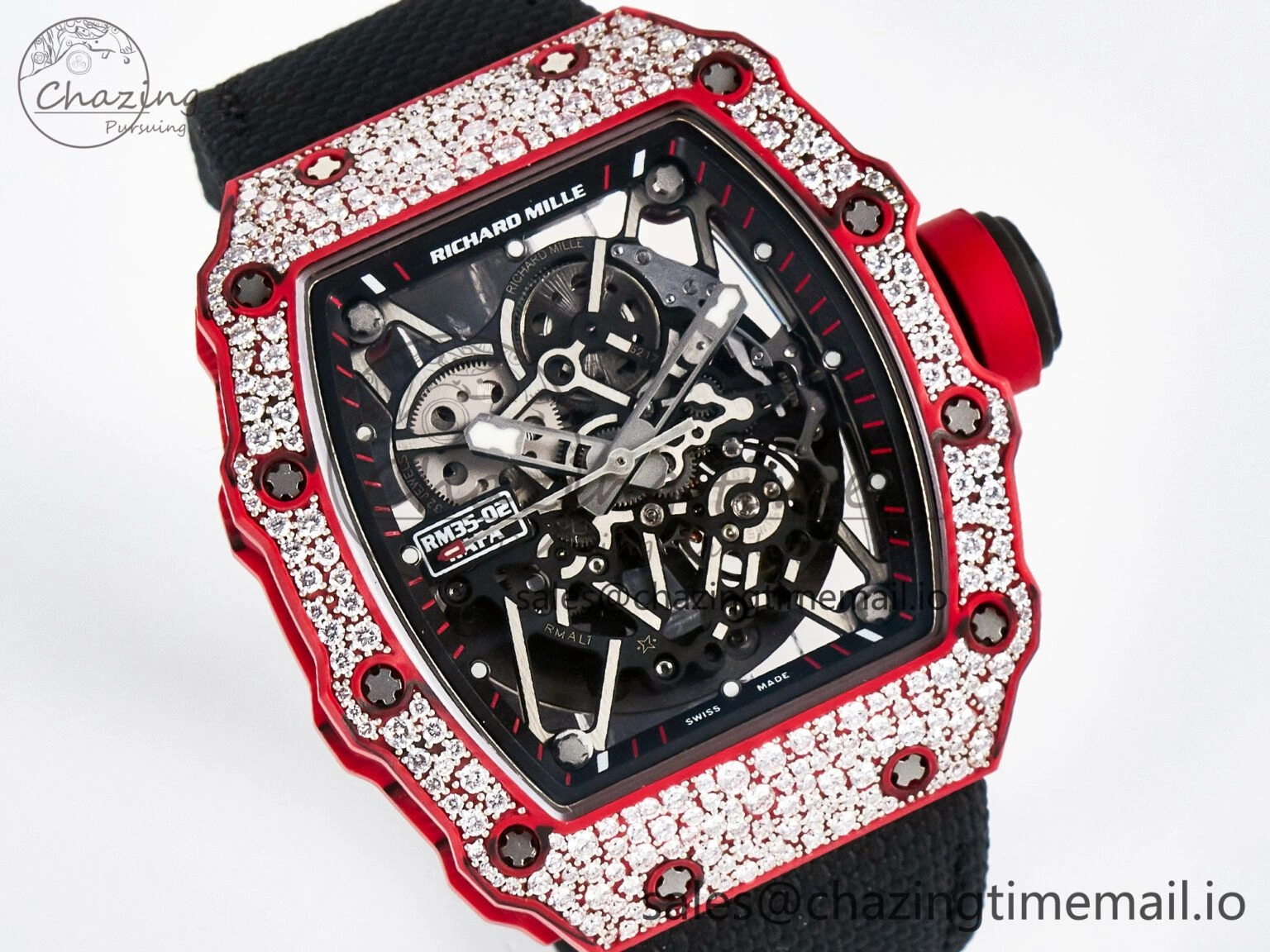 Custom RM035-02 Red NTPT PPMF 1:1 Best Edition Red Crown on Nylon Strap Custom Vaucher Movement