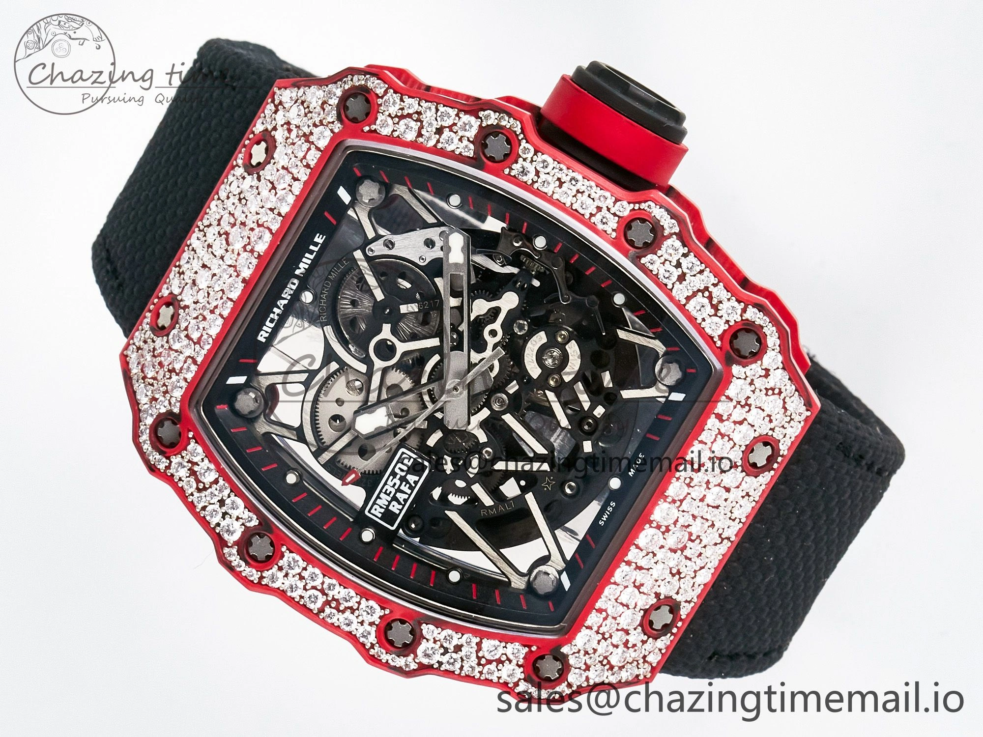Custom RM035-02 Red NTPT PPMF 1:1 Best Edition Red Crown on Nylon Strap Custom Vaucher Movement