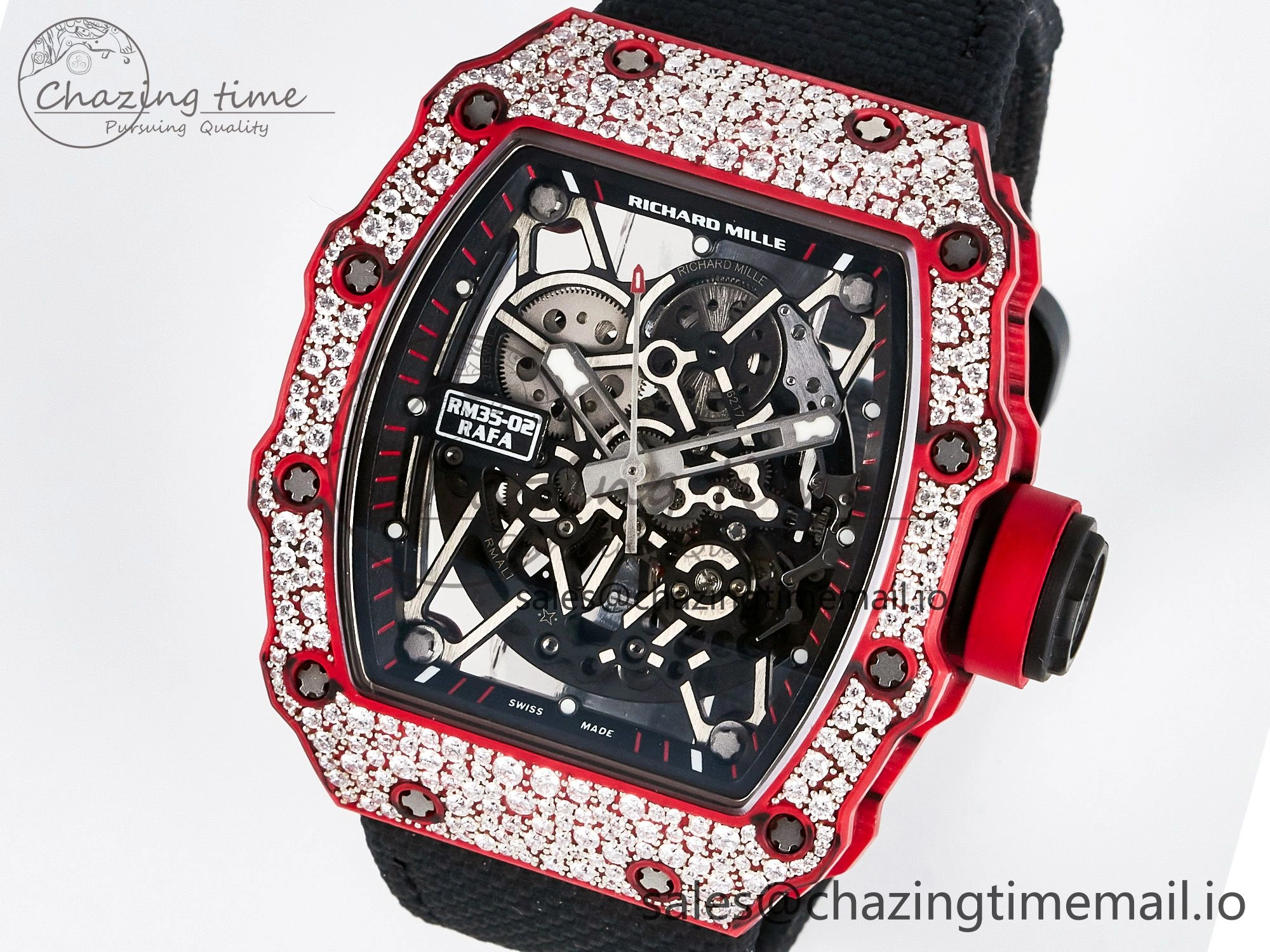 Custom RM035-02 Red NTPT PPMF 1:1 Best Edition Red Crown on Nylon Strap Custom Vaucher Movement