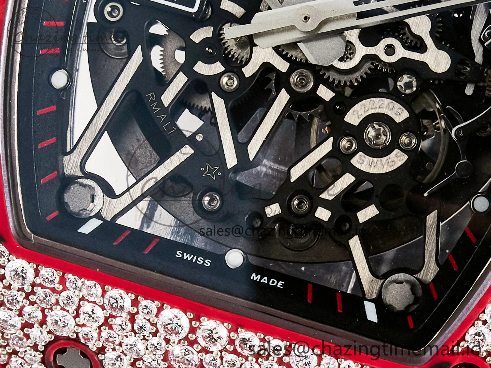 Custom RM035-02 Red NTPT PPMF 1:1 Best Edition Red Crown on Nylon Strap Custom Vaucher Movement