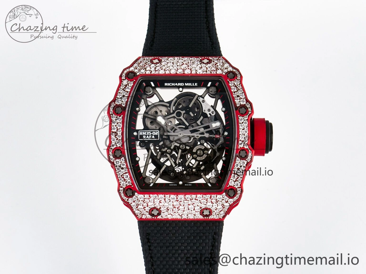 Custom RM035-02 Red NTPT PPMF 1:1 Best Edition Red Crown on Nylon Strap Custom Vaucher Movement