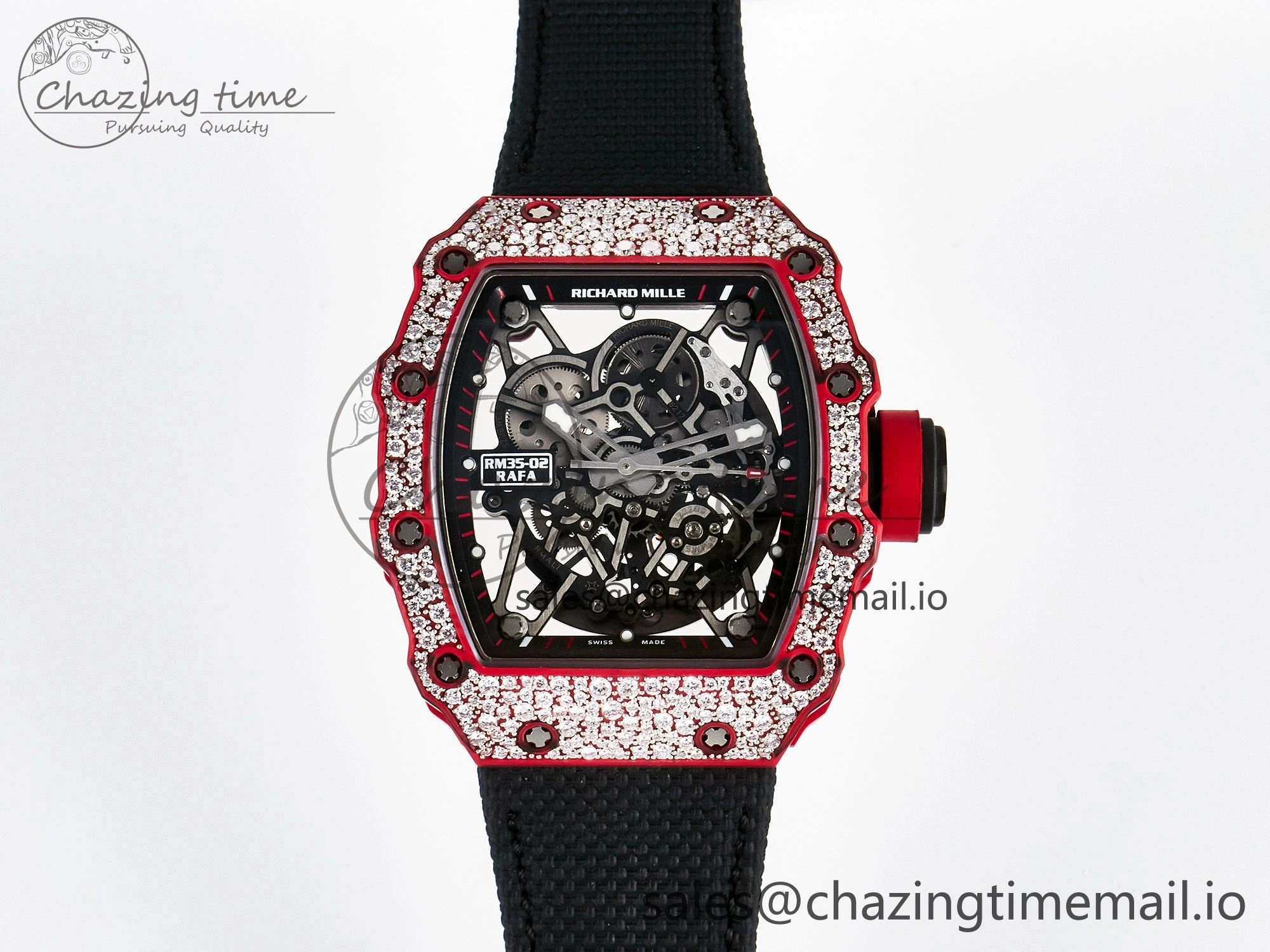 Custom RM035-02 Red NTPT PPMF 1:1 Best Edition Red Crown on Nylon Strap Custom Vaucher Movement