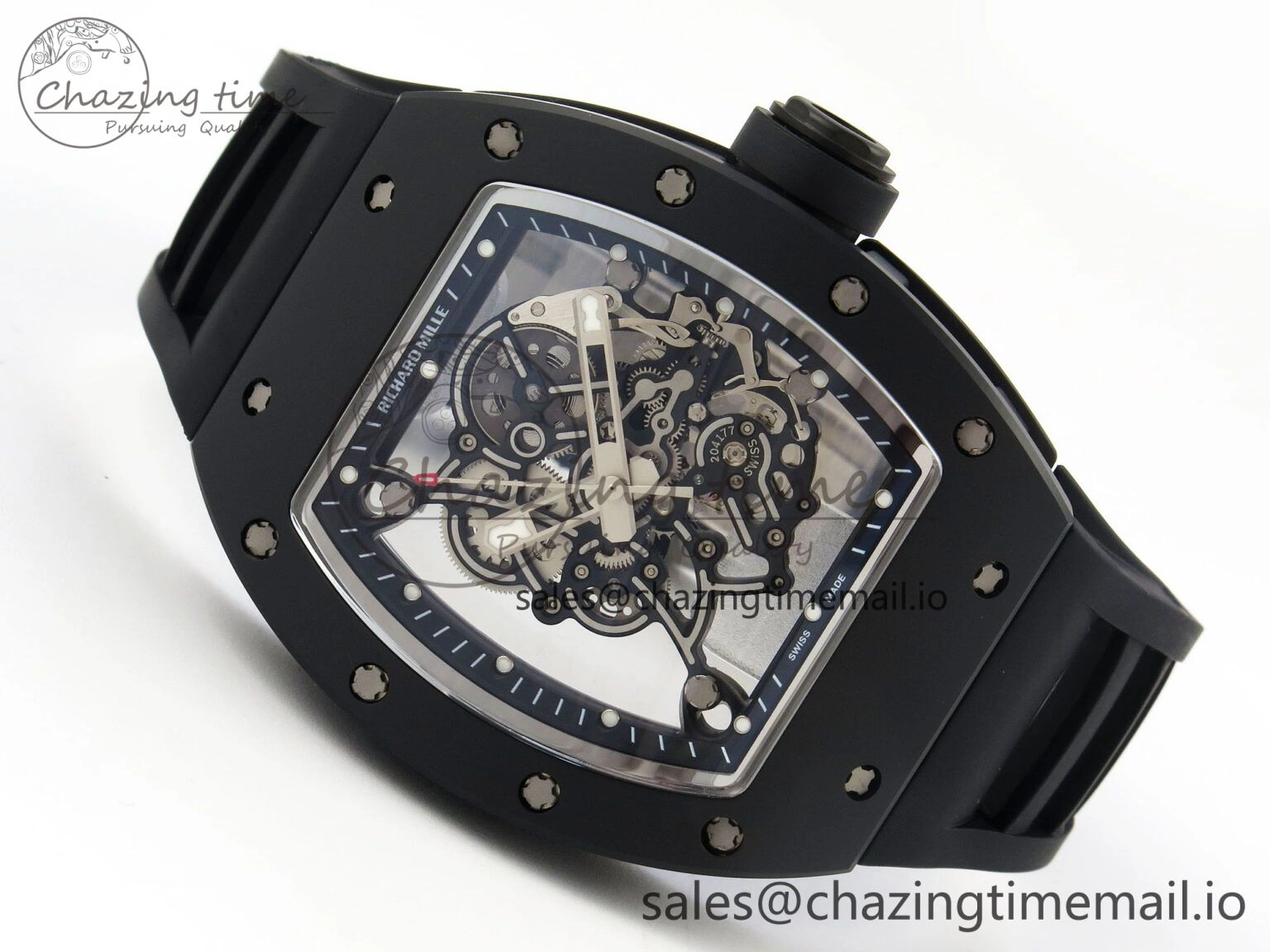 Custom RM055 Black Ceramic ZGF Best Edition Black Inner Bezel on Black Rubber Strap Vaucher Manufacture Fleurier Movement (Free Sprung)