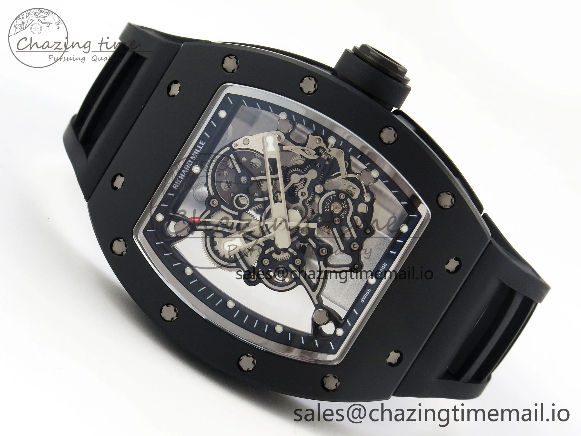 Custom RM055 Black Ceramic ZGF Best Edition Black Inner Bezel on Black Rubber Strap Vaucher Manufacture Fleurier Movement (Free Sprung)