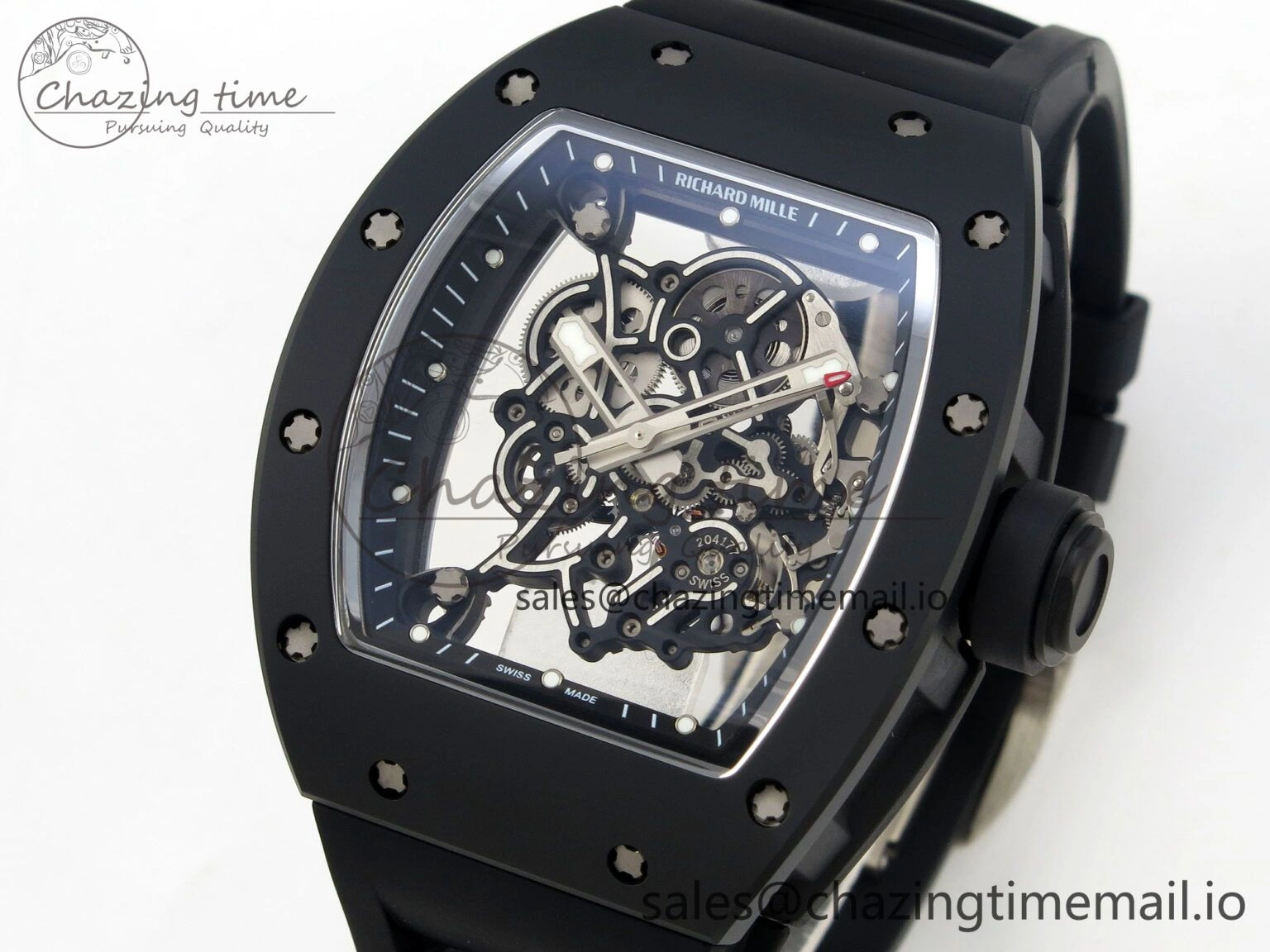 Custom RM055 Black Ceramic ZGF Best Edition Black Inner Bezel on Black Rubber Strap Vaucher Manufacture Fleurier Movement (Free Sprung)