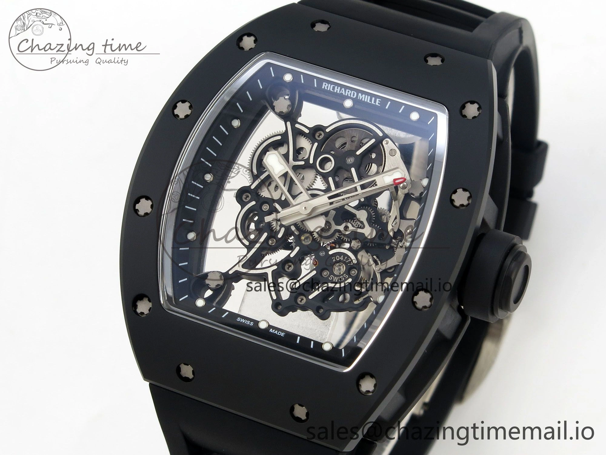 Custom RM055 Black Ceramic ZGF Best Edition Black Inner Bezel on Black Rubber Strap Vaucher Manufacture Fleurier Movement (Free Sprung)