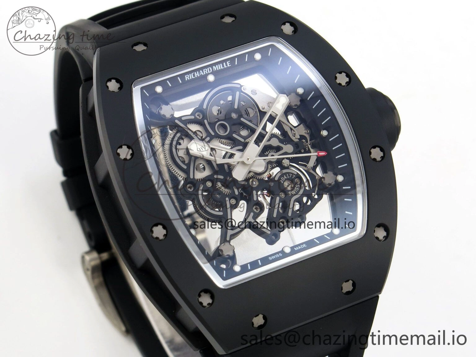 Custom RM055 Black Ceramic ZGF Best Edition Black Inner Bezel on Black Rubber Strap Vaucher Manufacture Fleurier Movement (Free Sprung)