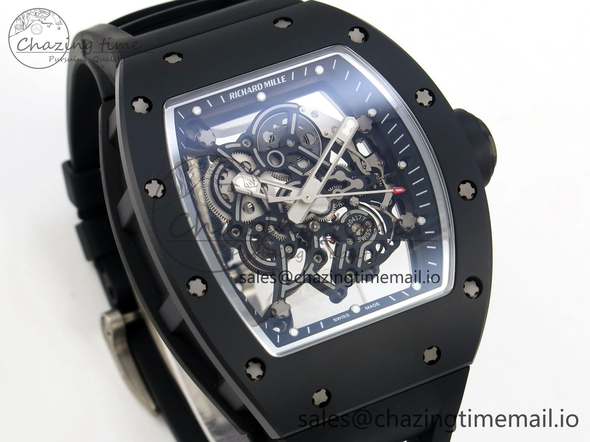 Custom RM055 Black Ceramic ZGF Best Edition Black Inner Bezel on Black Rubber Strap Vaucher Manufacture Fleurier Movement (Free Sprung)