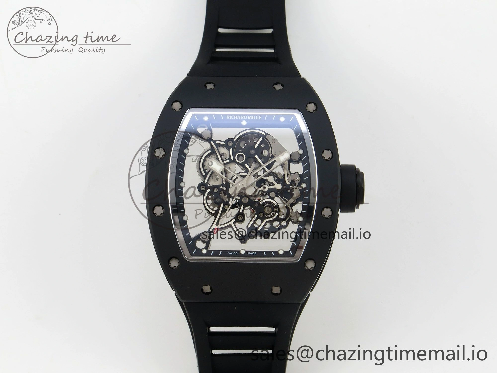 Custom RM055 Black Ceramic ZGF Best Edition Black Inner Bezel on Black Rubber Strap Vaucher Manufacture Fleurier Movement (Free Sprung)