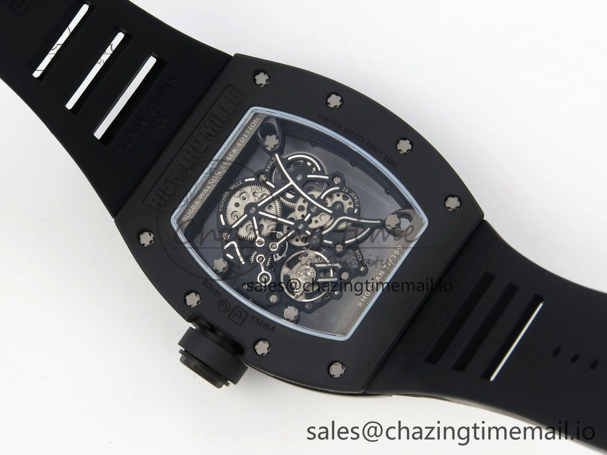 Custom RM055 Black Ceramic ZGF Best Edition Black Inner Bezel on Black Rubber Strap Vaucher Manufacture Fleurier Movement (Free Sprung)