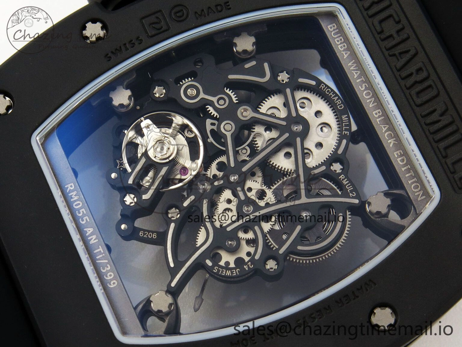 Custom RM055 Black Ceramic ZGF Best Edition Black Inner Bezel on Black Rubber Strap Vaucher Manufacture Fleurier Movement (Free Sprung)