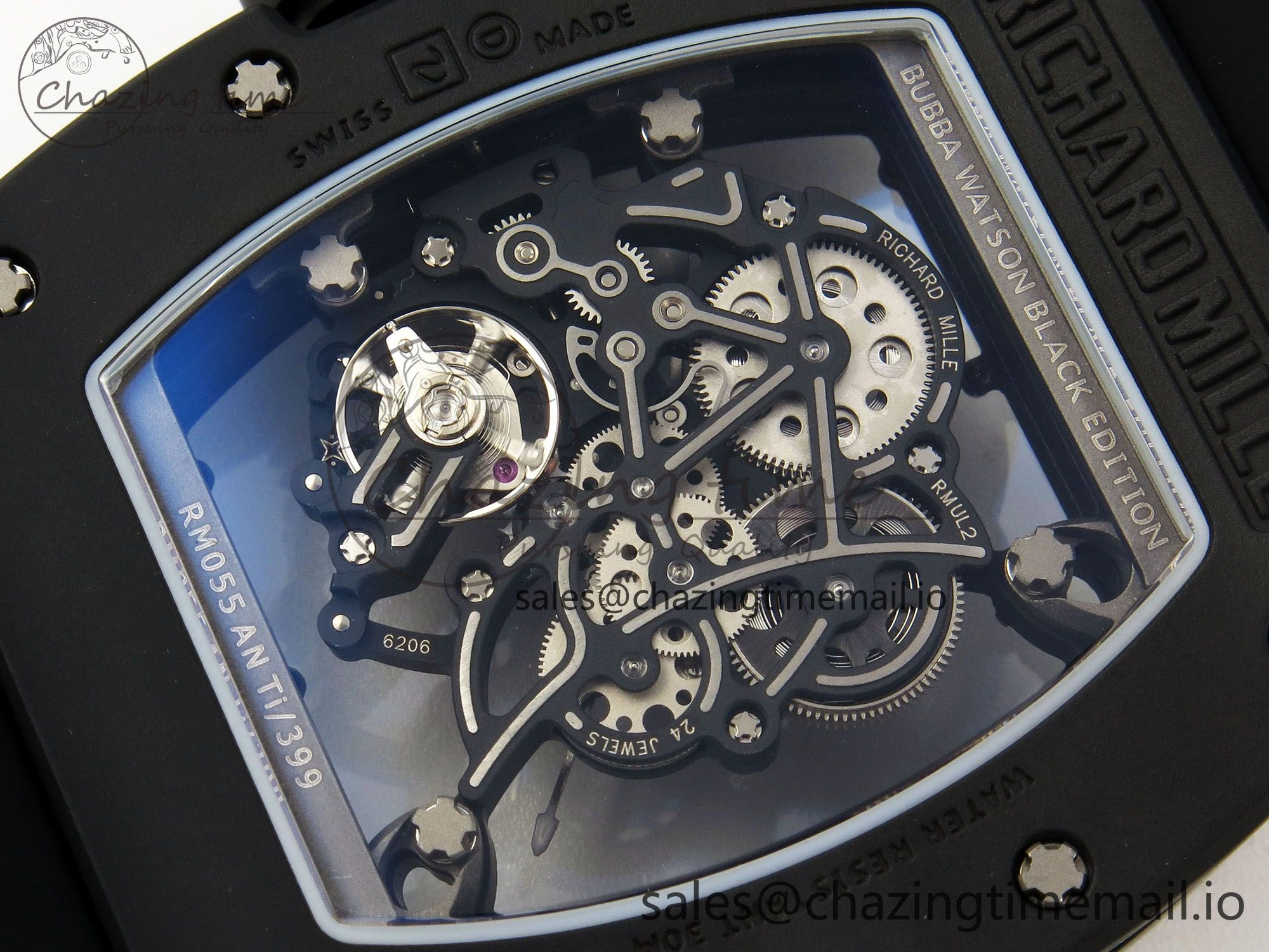 Custom RM055 Black Ceramic ZGF Best Edition Black Inner Bezel on Black Rubber Strap Vaucher Manufacture Fleurier Movement (Free Sprung)