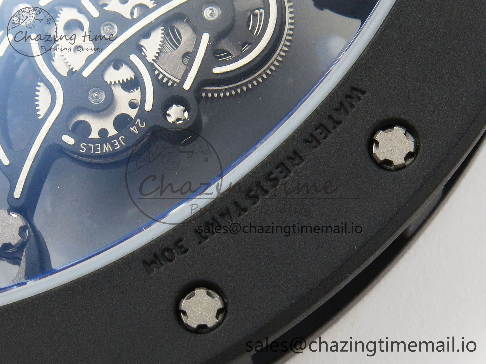 Custom RM055 Black Ceramic ZGF Best Edition Black Inner Bezel on Black Rubber Strap Vaucher Manufacture Fleurier Movement (Free Sprung)