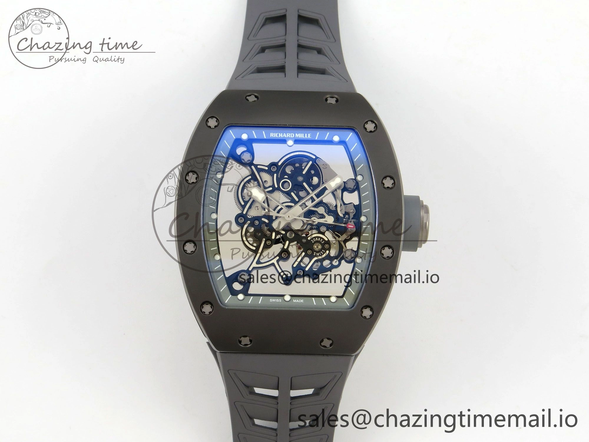 Custom RM055 Black Ceramic ZGF Best Edition Gray Inner Bezel on Gray Rubber Strap Vaucher Manufacture Fleurier Movement (Free Sprung)