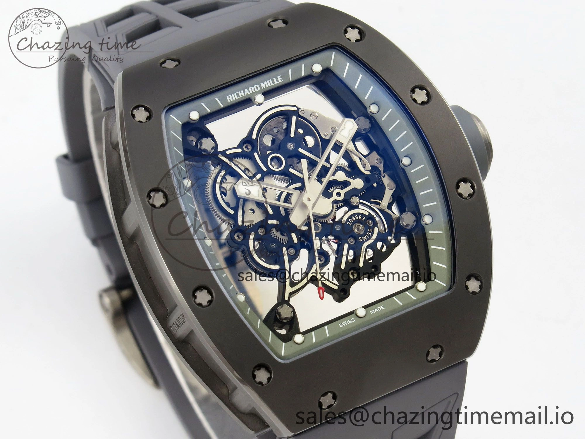 Custom RM055 Black Ceramic ZGF Best Edition Gray Inner Bezel on Gray Rubber Strap Vaucher Manufacture Fleurier Movement (Free Sprung)