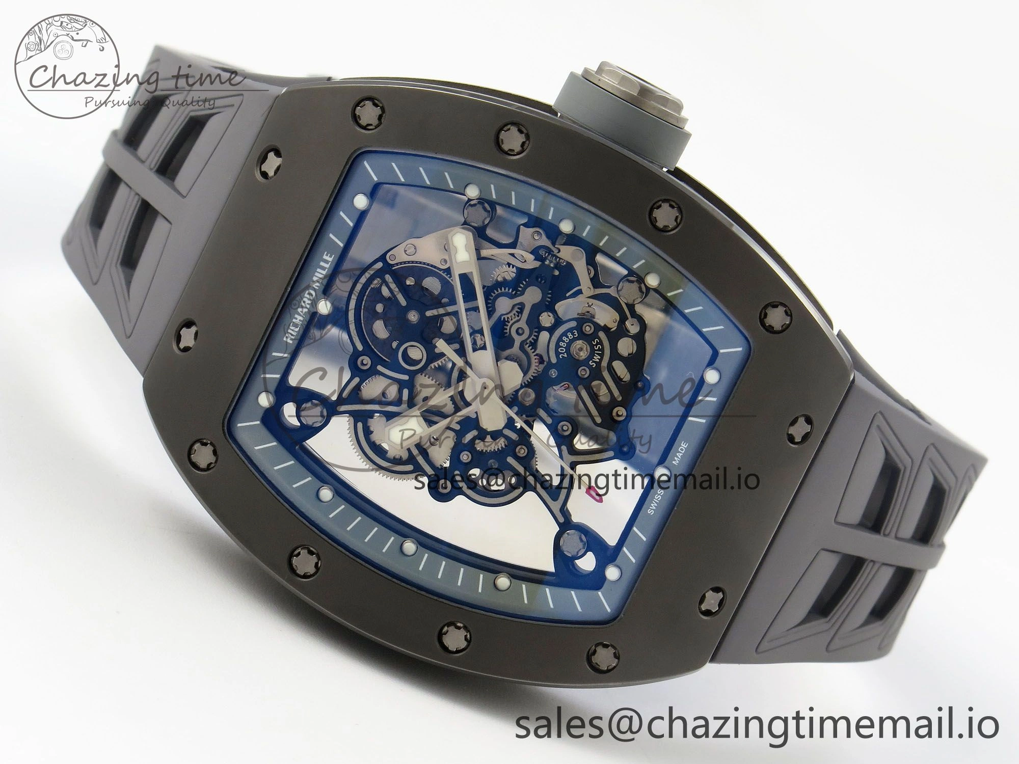 Custom RM055 Black Ceramic ZGF Best Edition Gray Inner Bezel on Gray Rubber Strap Vaucher Manufacture Fleurier Movement (Free Sprung)