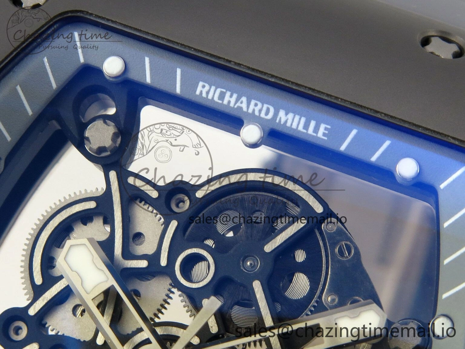 Custom RM055 Black Ceramic ZGF Best Edition Gray Inner Bezel on Gray Rubber Strap Vaucher Manufacture Fleurier Movement (Free Sprung)