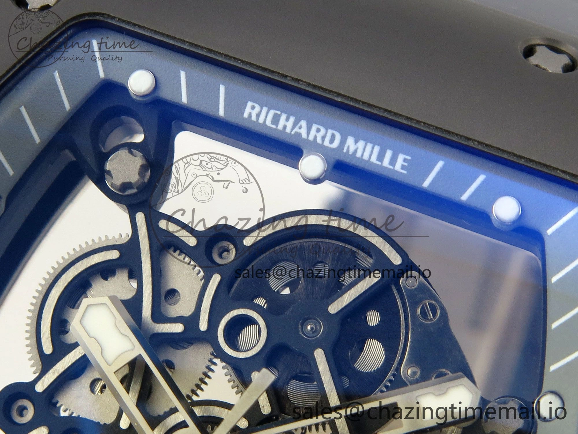 Custom RM055 Black Ceramic ZGF Best Edition Gray Inner Bezel on Gray Rubber Strap Vaucher Manufacture Fleurier Movement (Free Sprung)