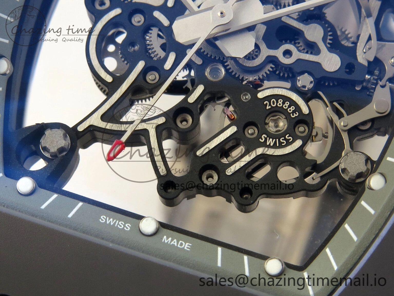 Custom RM055 Black Ceramic ZGF Best Edition Gray Inner Bezel on Gray Rubber Strap Vaucher Manufacture Fleurier Movement (Free Sprung)