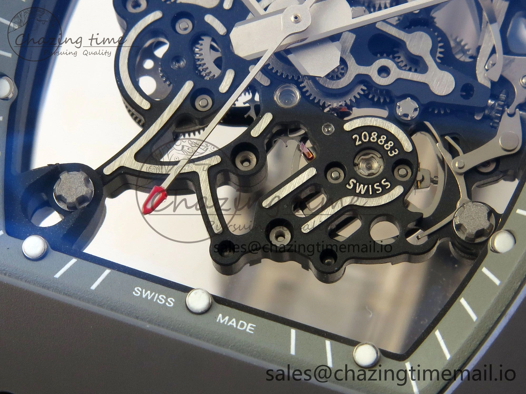 Custom RM055 Black Ceramic ZGF Best Edition Gray Inner Bezel on Gray Rubber Strap Vaucher Manufacture Fleurier Movement (Free Sprung)
