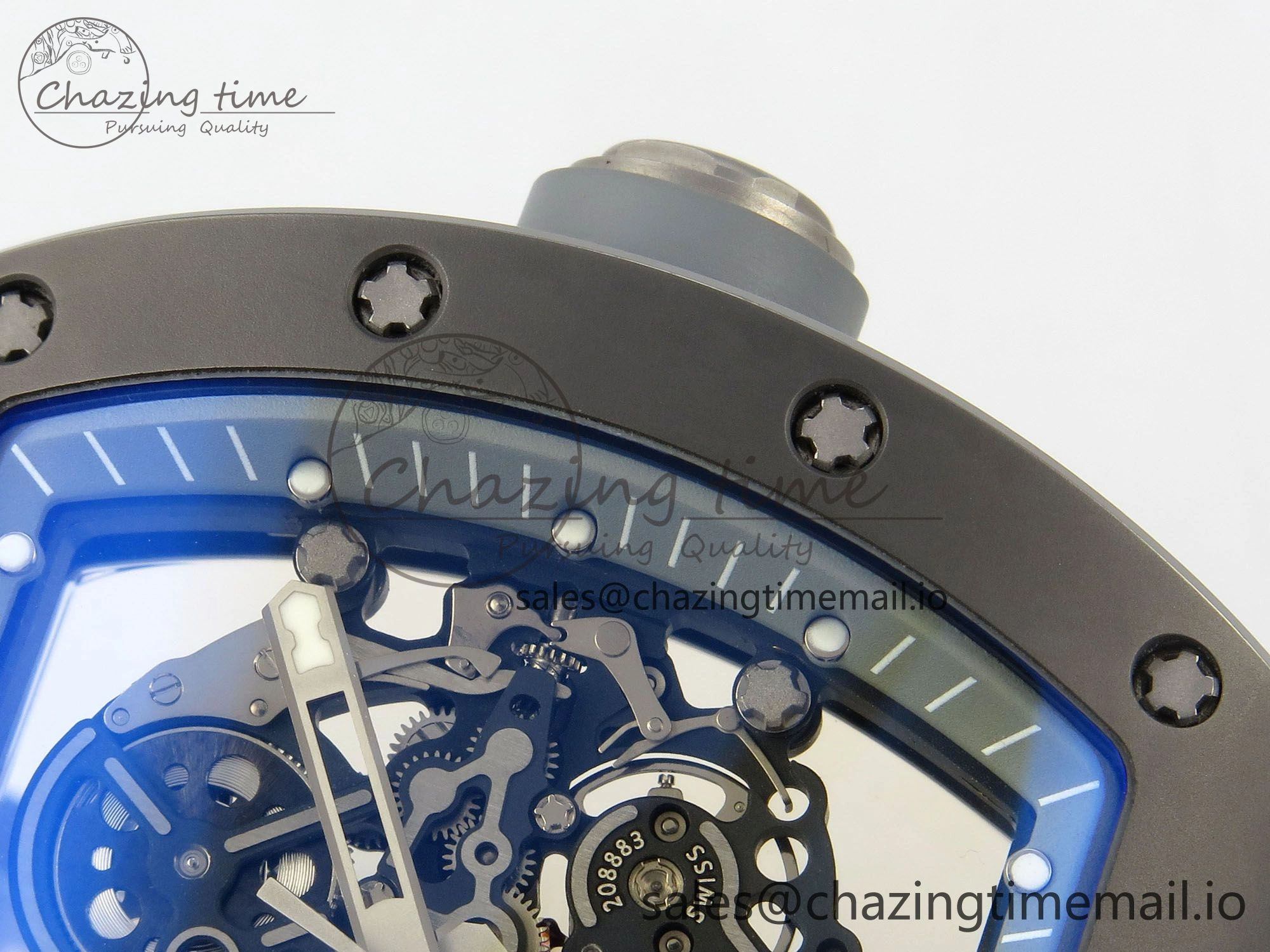 Custom RM055 Black Ceramic ZGF Best Edition Gray Inner Bezel on Gray Rubber Strap Vaucher Manufacture Fleurier Movement (Free Sprung)