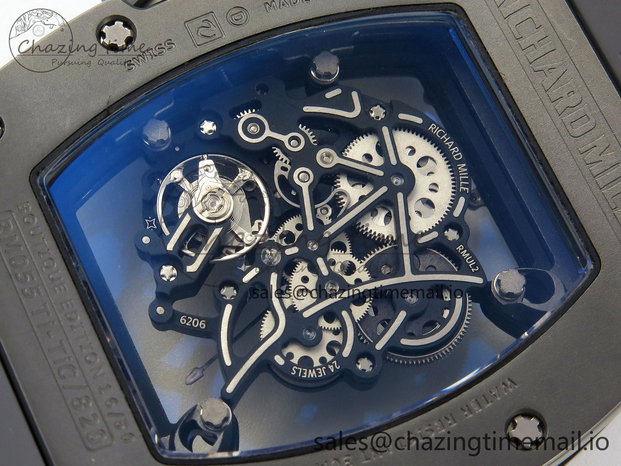 Custom RM055 Black Ceramic ZGF Best Edition Gray Inner Bezel on Gray Rubber Strap Vaucher Manufacture Fleurier Movement (Free Sprung)