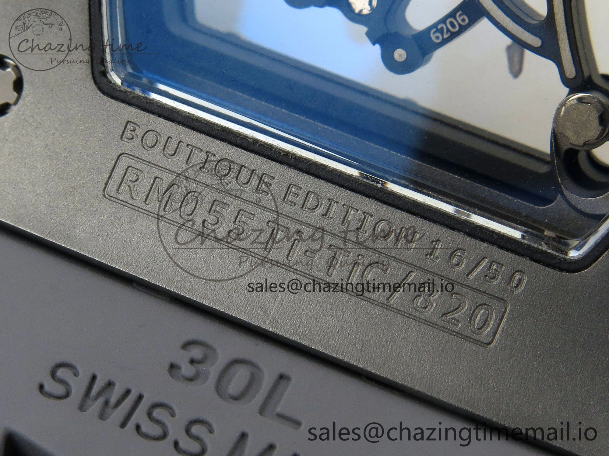 Custom RM055 Black Ceramic ZGF Best Edition Gray Inner Bezel on Gray Rubber Strap Vaucher Manufacture Fleurier Movement (Free Sprung)