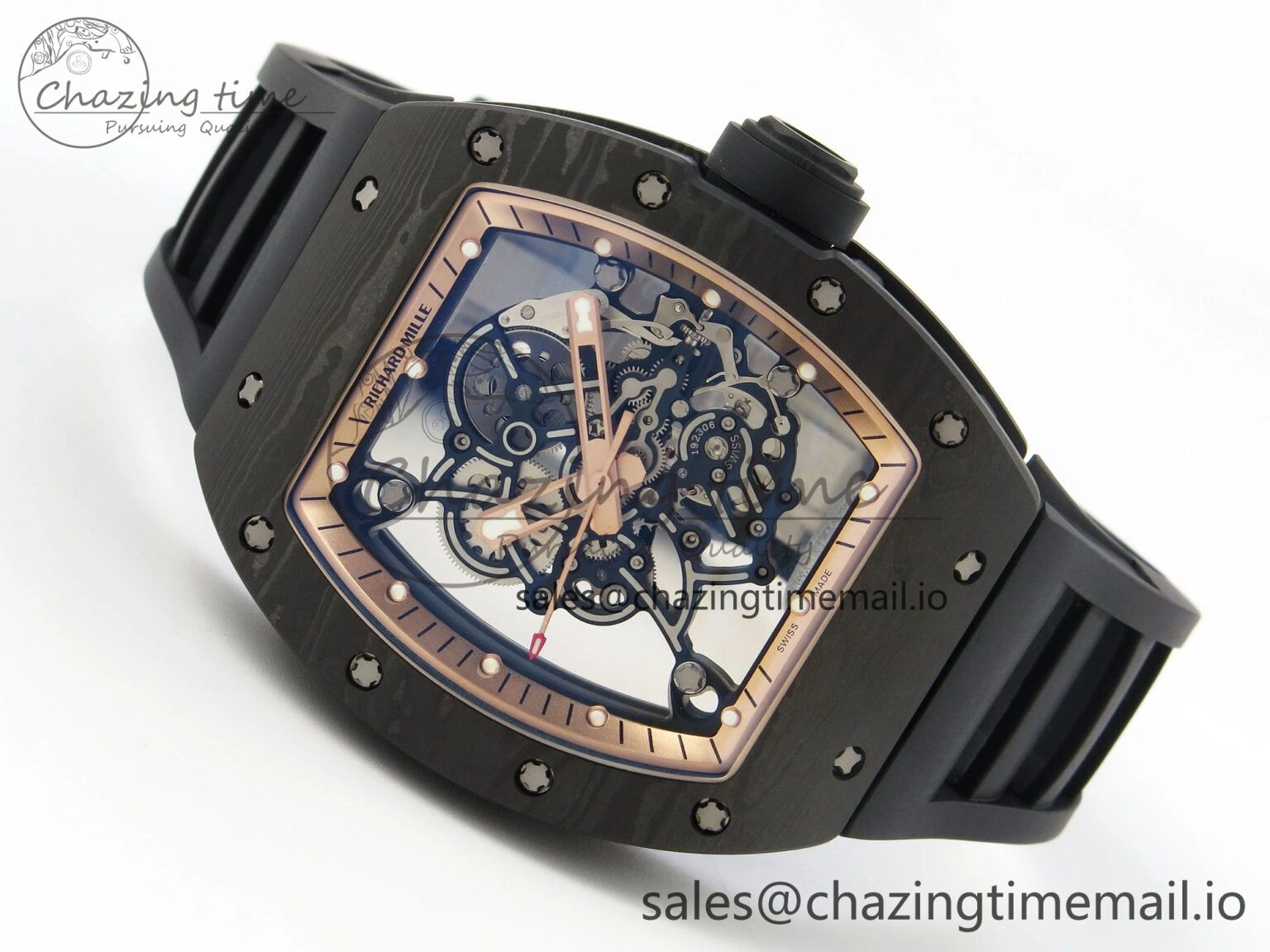 Custom RM055 Black Ceramic ZGF Best Edition RG Inner Bezel on Black Rubber Strap Vaucher Manufacture Fleurier Movement (Free Sprung)