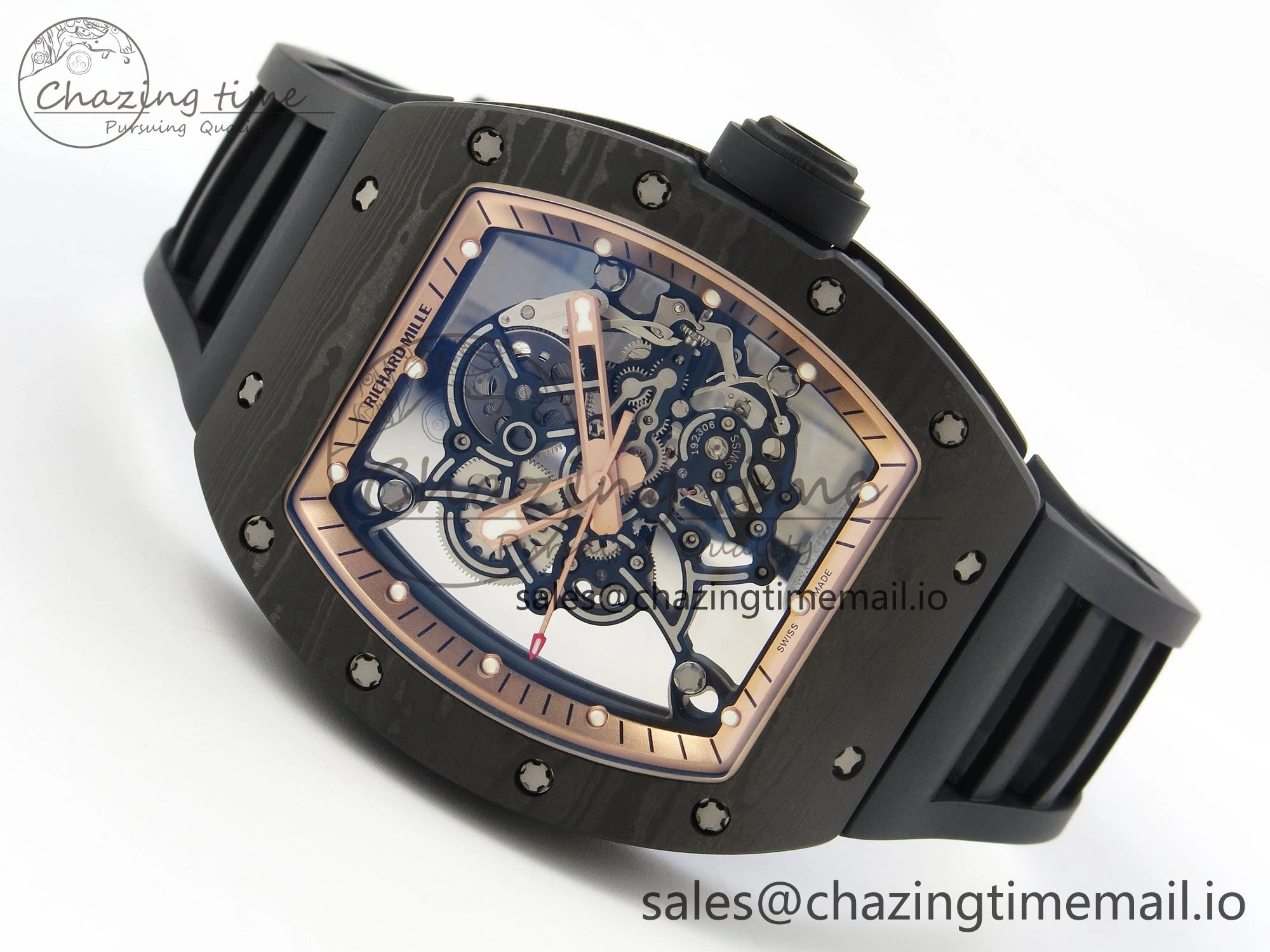 Custom RM055 Black Ceramic ZGF Best Edition RG Inner Bezel on Black Rubber Strap Vaucher Manufacture Fleurier Movement (Free Sprung)
