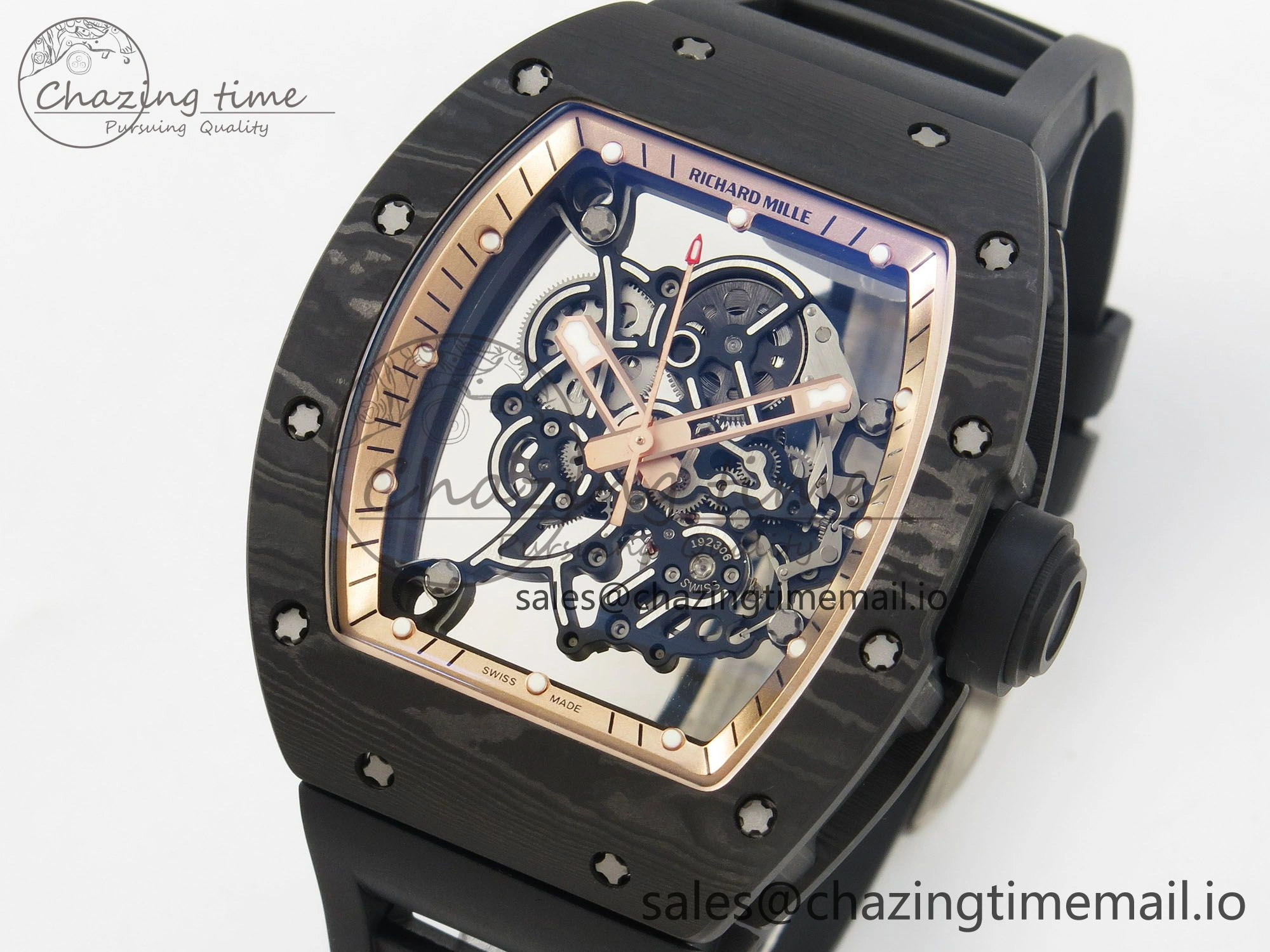 Custom RM055 Black Ceramic ZGF Best Edition RG Inner Bezel on Black Rubber Strap Vaucher Manufacture Fleurier Movement (Free Sprung)