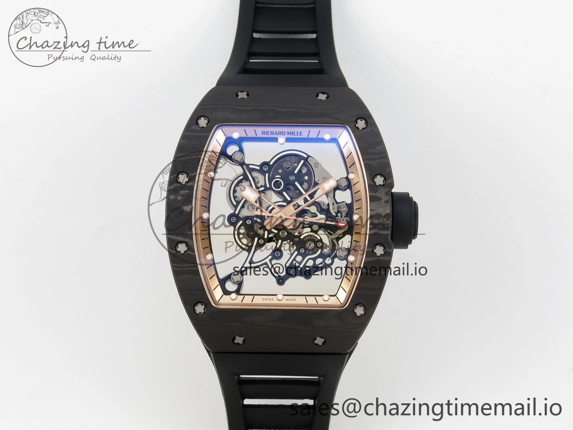 Custom RM055 Black Ceramic ZGF Best Edition RG Inner Bezel on Black Rubber Strap Vaucher Manufacture Fleurier Movement (Free Sprung)