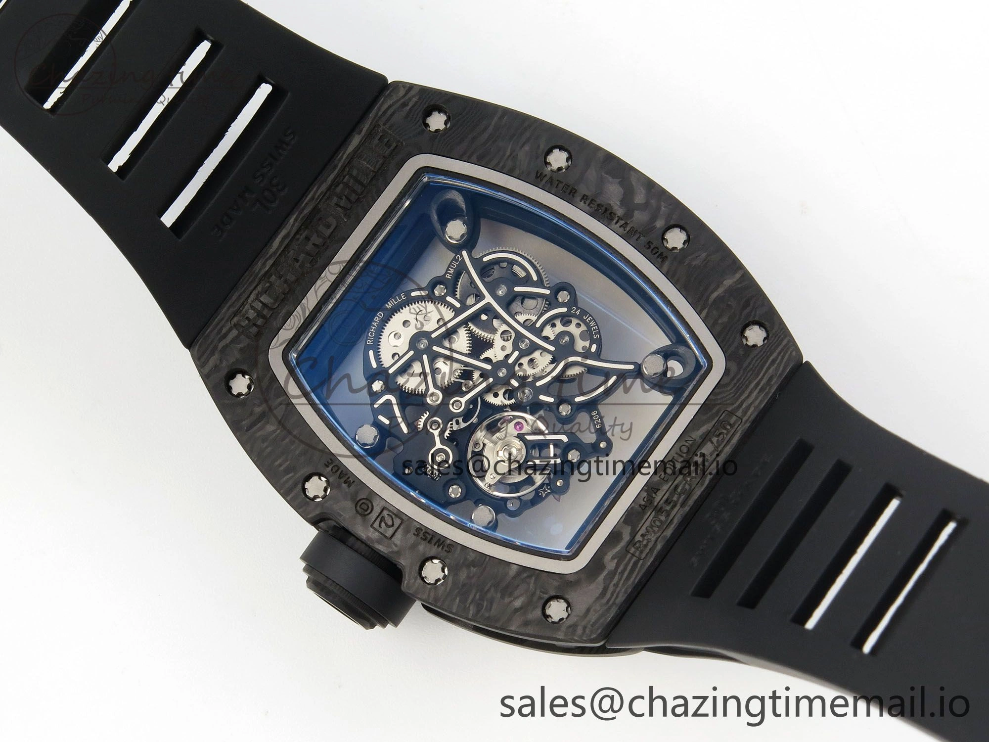 Custom RM055 Black Ceramic ZGF Best Edition RG Inner Bezel on Black Rubber Strap Vaucher Manufacture Fleurier Movement (Free Sprung)